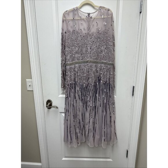 Mac Duggal Size 20 Purple 93633 Long Sleeve Sequin Beaded Midi Cocktail Dress - Picture 11 of 14
